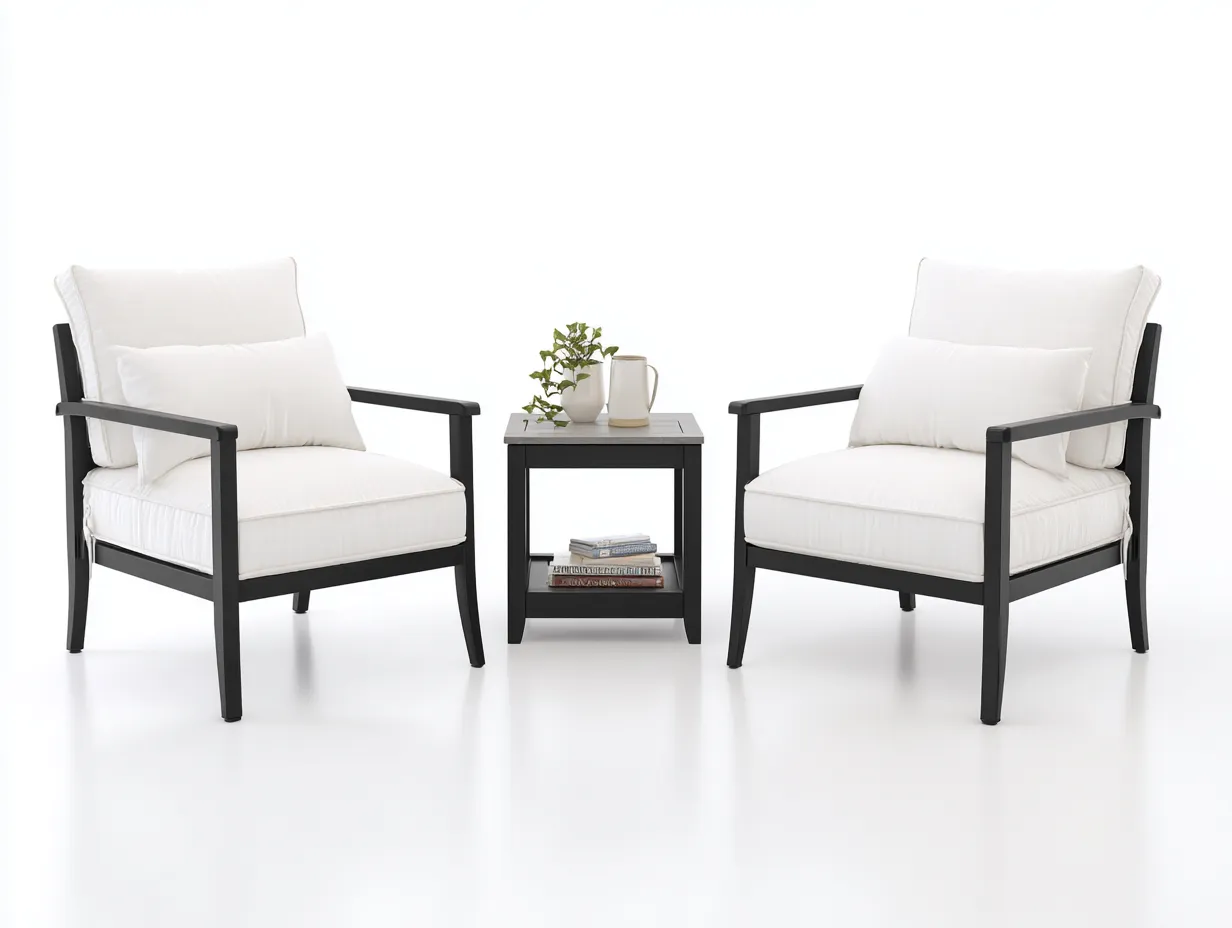 Outdoor-Stuhlset 190×75×95 cm – Schwarz/Weiß – 3-teilig mit Beistelltisch-Lizosinest