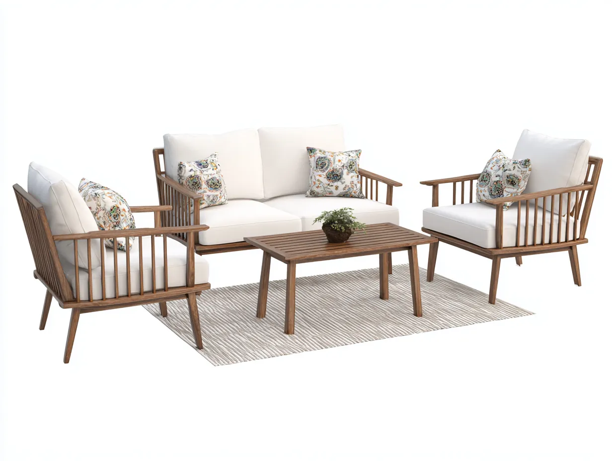 Outdoor-Stuhlset 260×190×82 cm – Holzfarben/Weiß – 4-teilig mit Couchtisch-Lizosinest