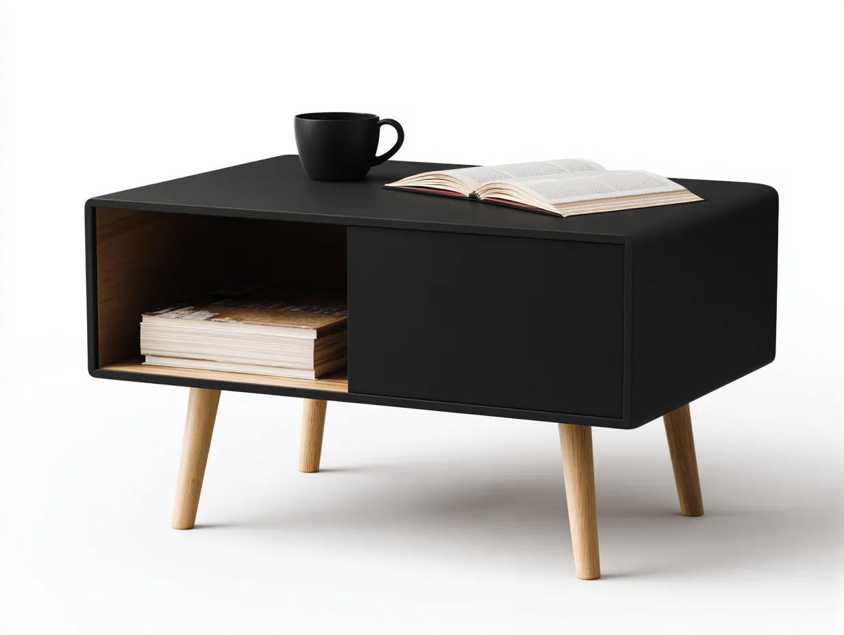 Beistelltisch Holzwerkstoff 78×55×52 cm – Schwarz/Holzfarben – kompakter Wohnzimmertisch mit Stauraum-Lizosinest