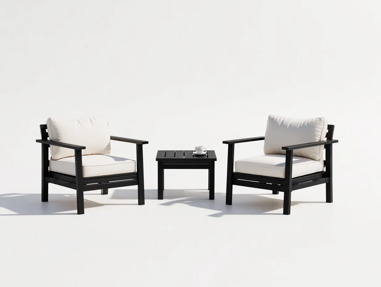 Outdoor-Stuhlset aus Metall 170×74×84 cm - schwarz/weiß - minimalistisches 3-teiliges Sitzset im Freien-Lizosinest