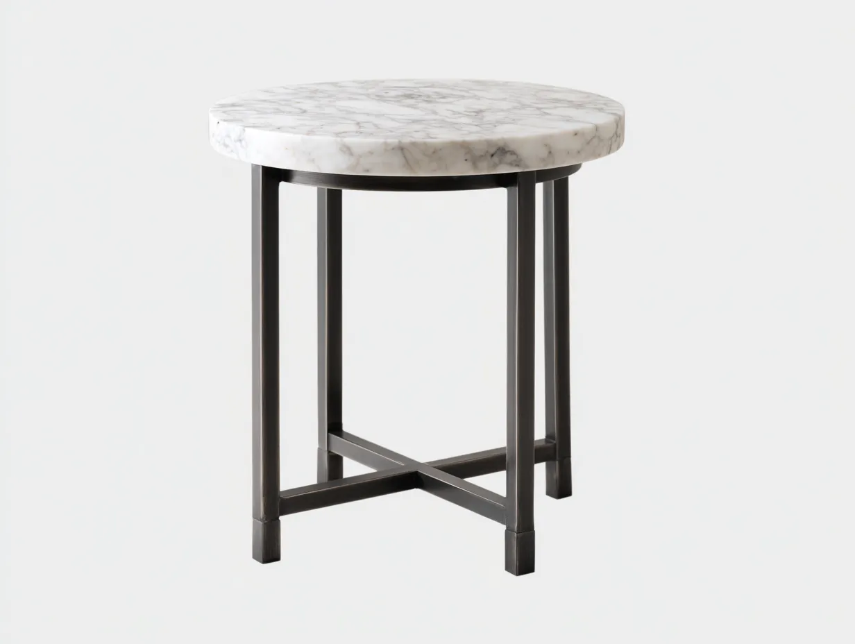 Beistelltisch aus Marmor und Metall 50×50×58 cm - weiß/schwarz - runder Akzenttisch für das Wohnzimmer-Lizosinest