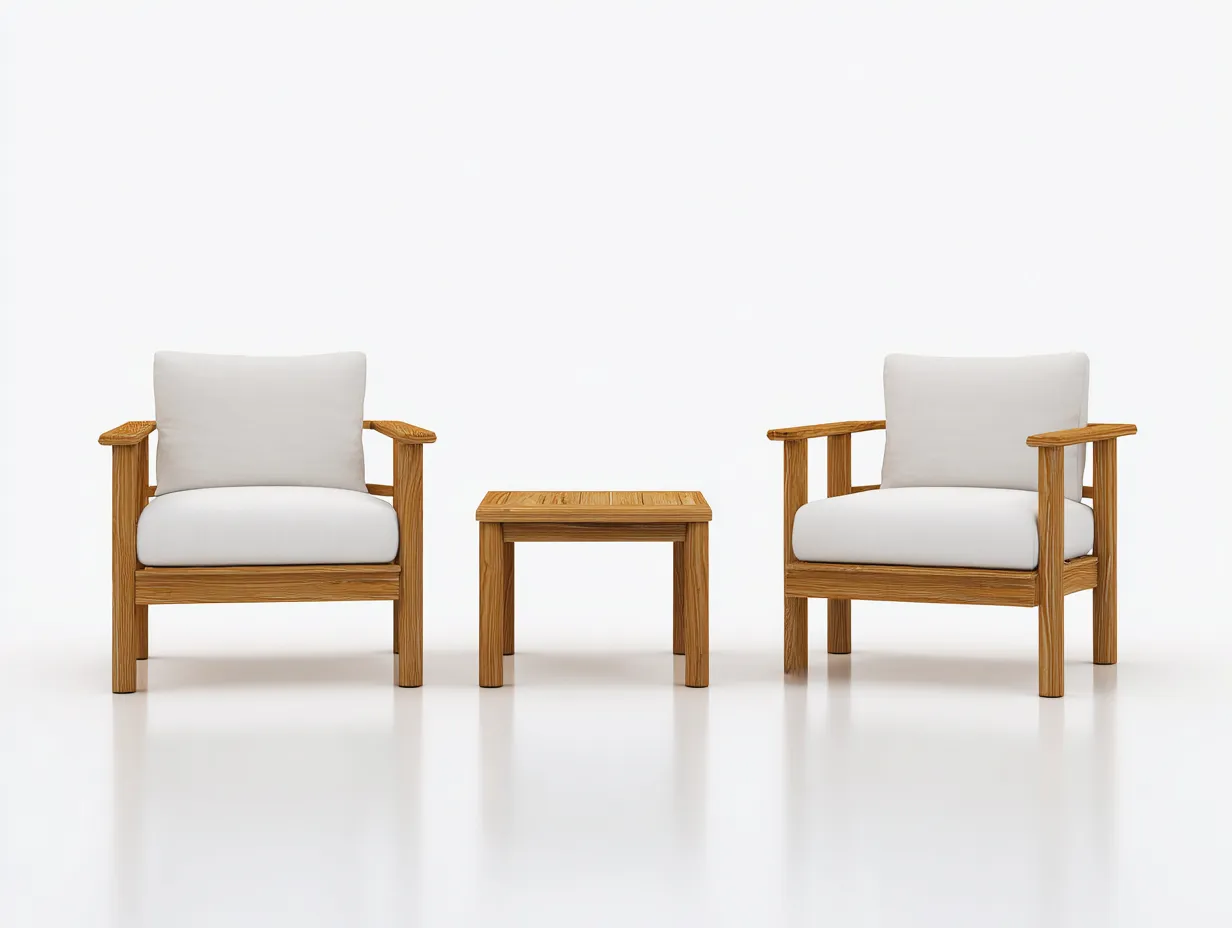 Outdoor-Stuhlset aus Holz 170×75×84 cm - braun/weiß - kompaktes 3-teiliges Sitzset im Freien-Lizosinest