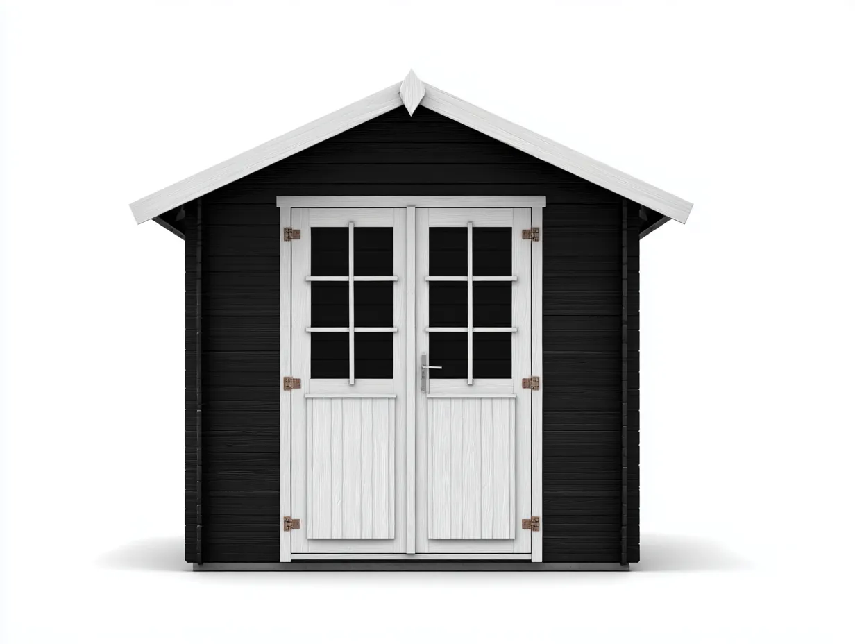 Gartenhäuschen aus Holz 225×185×240 cm - schwarz/weiß - kompaktes Gerätehaus mit verglaster Doppeltür-Lizosinest