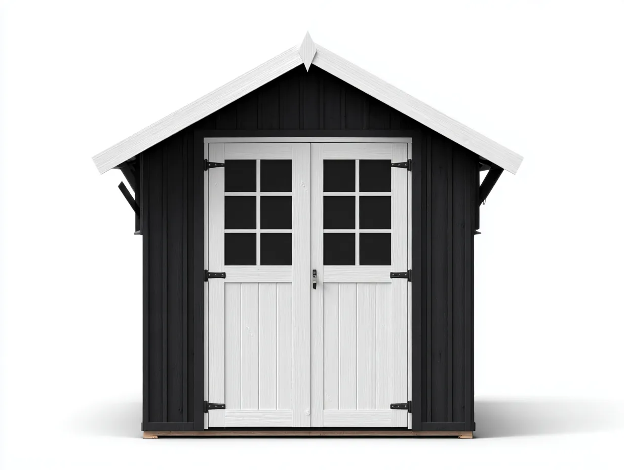 Gartenhäuschen aus Holz 245×205×255 cm - schwarz/weiß - geschlossenes Gartenhaus mit Fenstertüren-Lizosinest