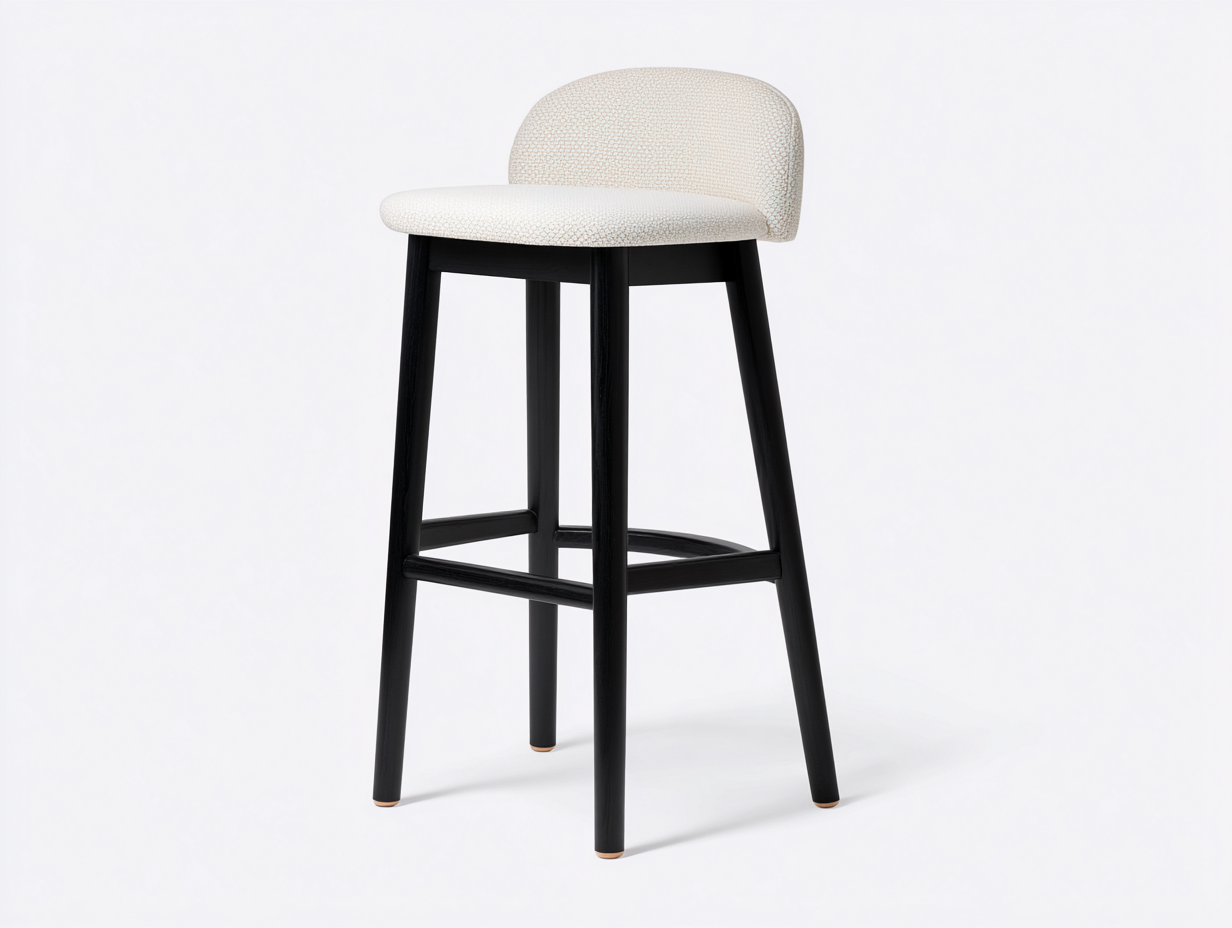 Barhocker-Holz-Textil-50×52×96 cm-Creme/Schwarz-gepolstert für Hausbar-Simosidecor