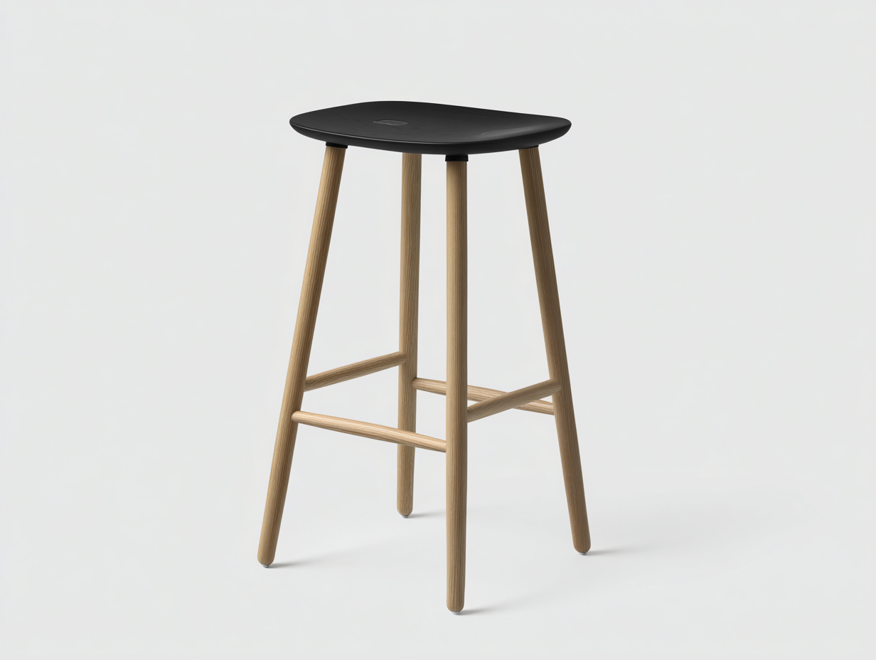 Barhocker-Holz-45×40×76 cm-Schwarz/Naturfarben-konkaver Sitz mit vierseitiger Fußstütze für die Hausbar-Simosidecor