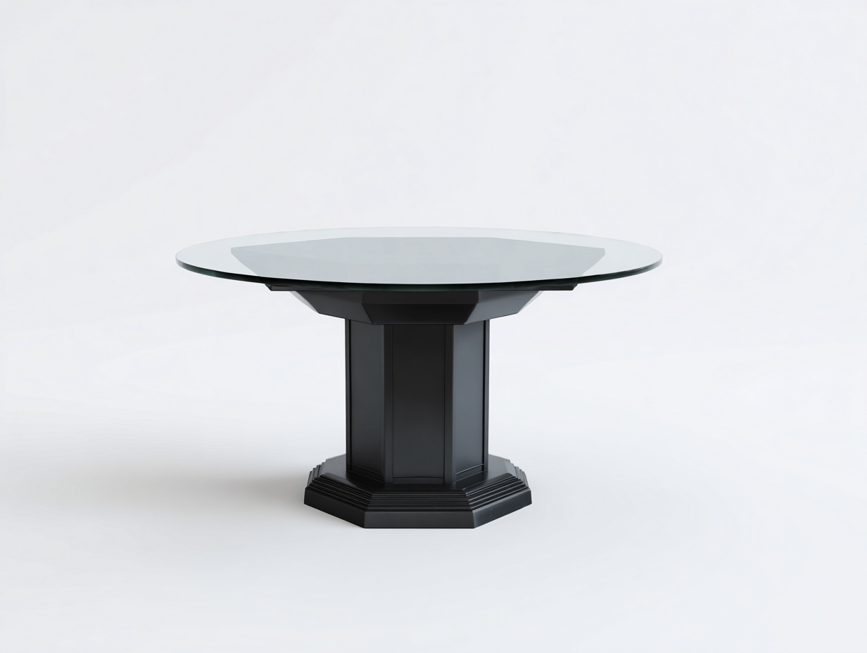 Esstisch-Glas/Metall-115×115×75 cm-Schwarz/Transparent-Esszimmer-runder Tisch mit massivem Mittelfuß-Simosidecor