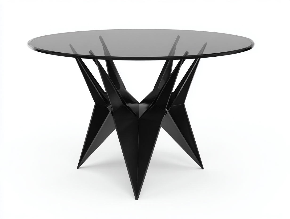 Esstisch-Glas/Metall-120×120×75 cm-Schwarz/Transparent-Esszimmer-runde Tischplatte mit geometrischem Sternfuß-Simosidecor