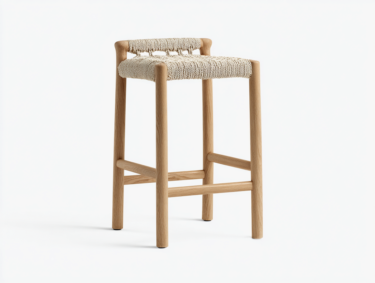 Barhocker-Holz-Textil-53×54×95 cm-Natur/Beige-geschwungene Rückenlehne für Hausbar-Simosidecor