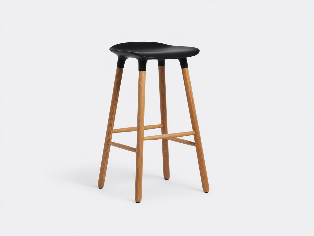 Barhocker-Holz-46×46×77 cm-Schwarz/Eiche-Hausbar-Sattelsitz mit umlaufender Fußauflage-Simosidecor