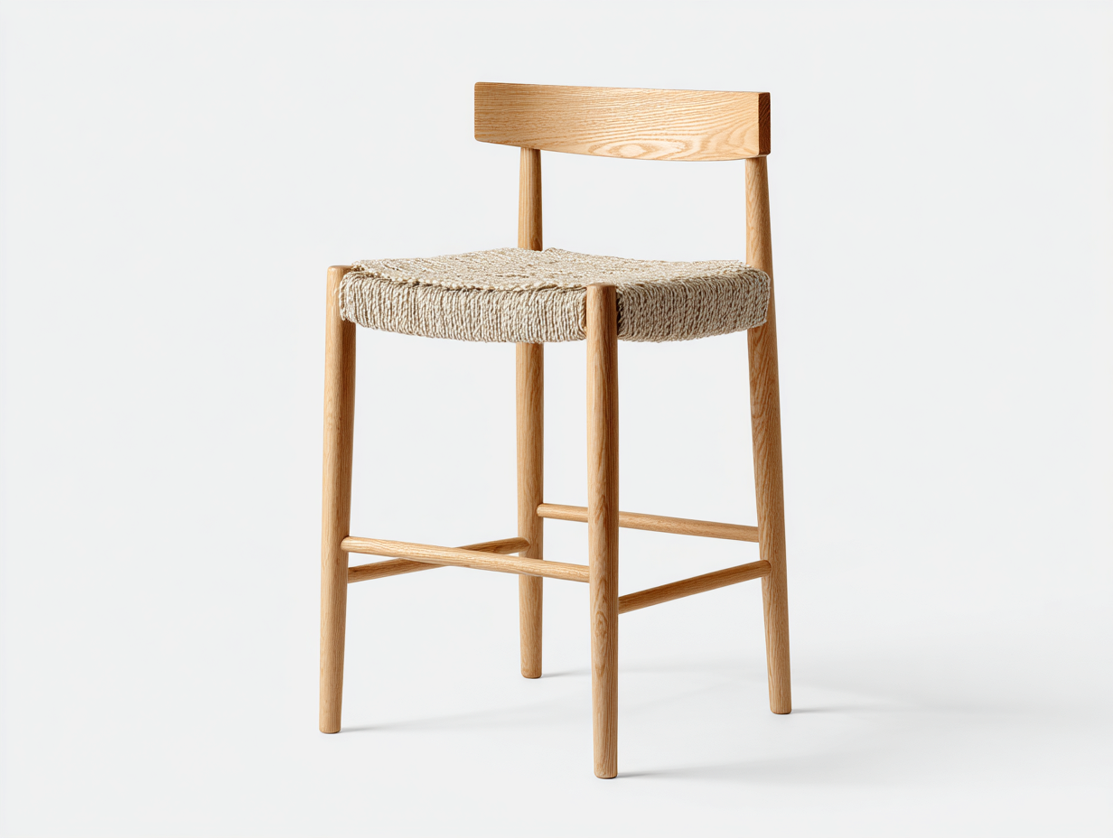 Barhocker-Holz-Geflecht-50×51×92 cm-Natur/Beige-mit niedriger Rückenlehne für Hausbar-Simosidecor