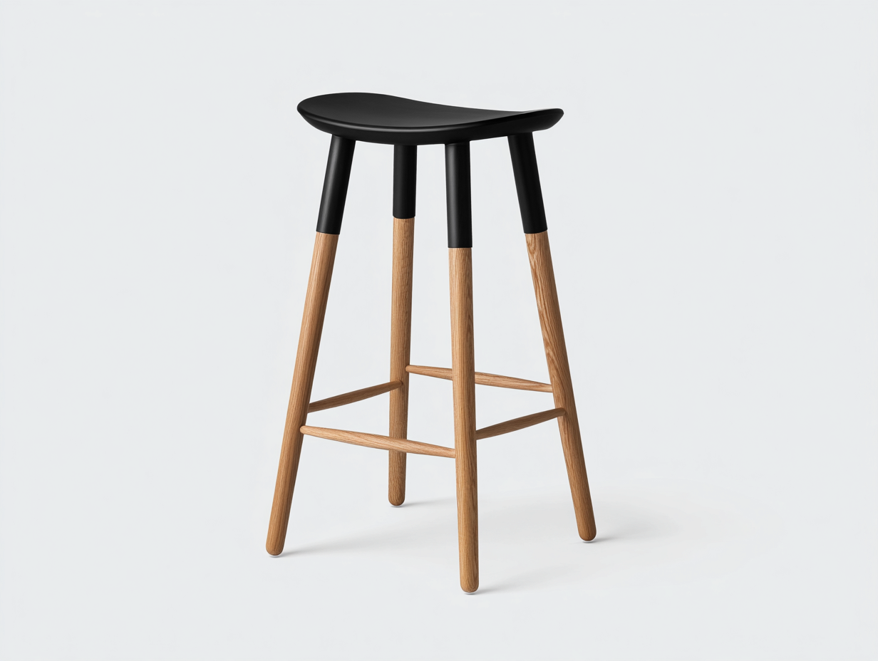 Barhocker-Holz-48×47×78 cm-Schwarz/Naturholz-Hausbar-geformter Sitz mit Fußstreben-Simosidecor