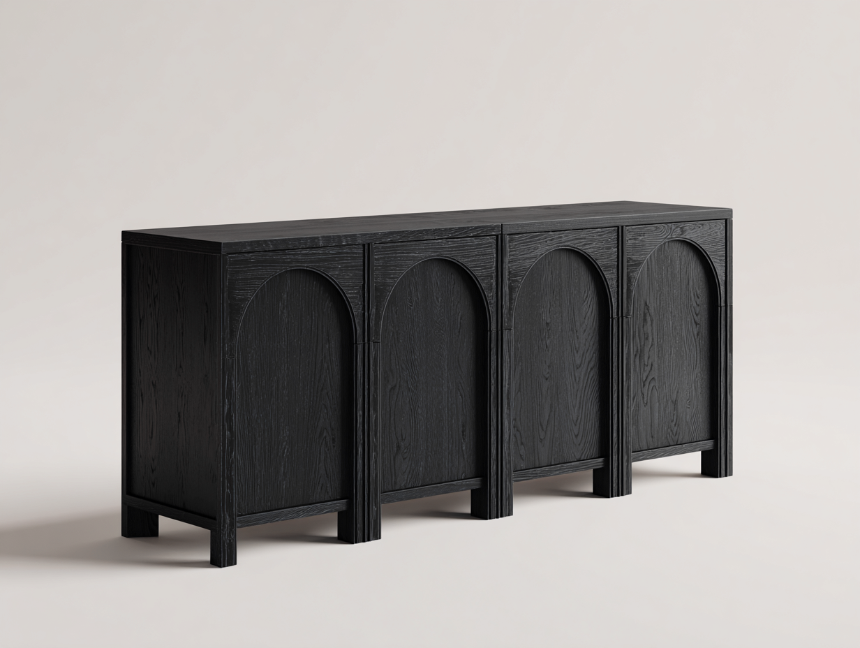 Sideboard-Holz-Metall-190×45×88 cm-Schwarz/Gold-Bogenfront fürs Wohnzimmer-Simosidecor