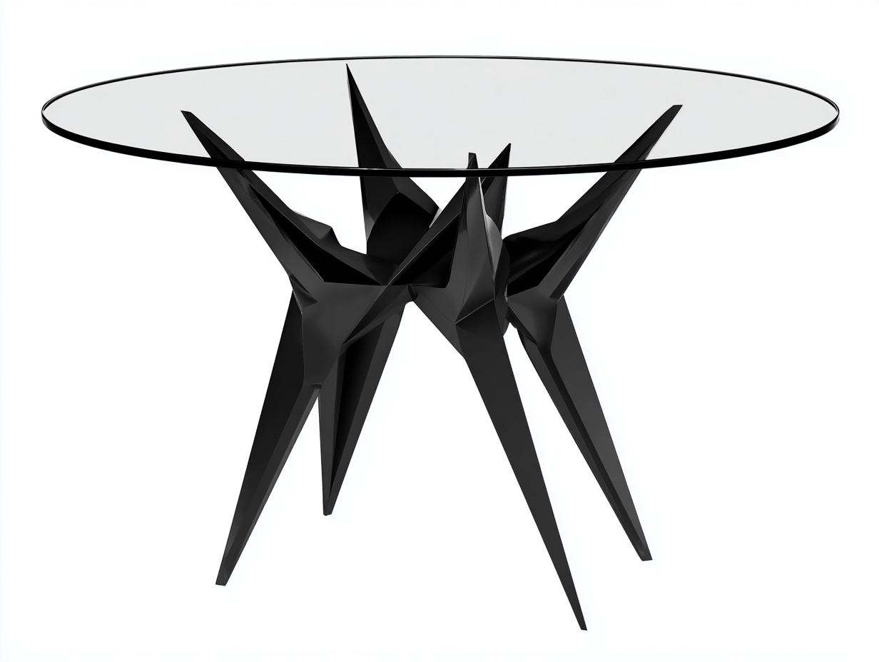 Esstisch-Glas-Metall-130×130×76 cm-Transparent/Schwarz-skulpturales Design fürs Esszimmer-Simosidecor