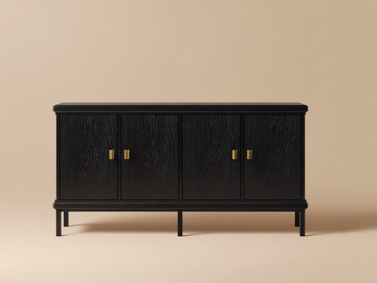 Sideboard-Holz-175×43×80 cm-Schwarz/Gold-Wohnzimmer-4 Türen mit erhöhtem Untergestell-Simosidecor