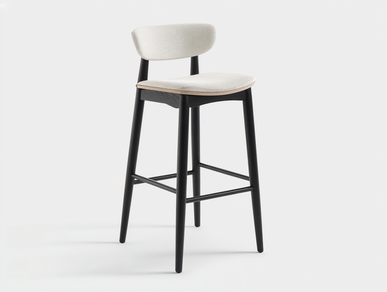 Barhocker-Holz-Textil-49×50×101 cm-Creme/Schwarz-mit separater Rückenlehne für Hausbar-Simosidecor