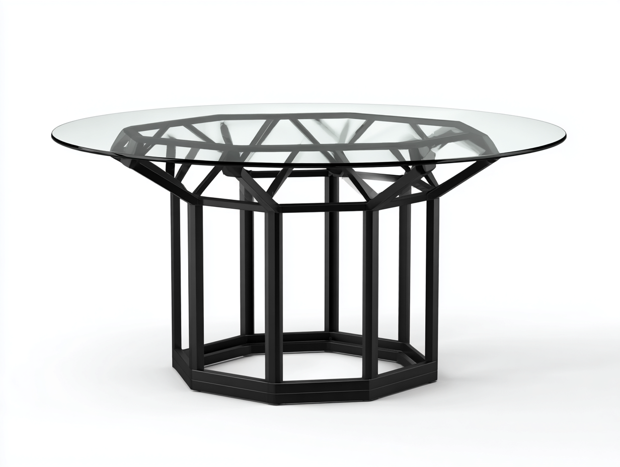 Esstisch-Glas/Metall-125×125×75 cm-Schwarz/Transparent-Esszimmer-runde Platte mit facettiertem Metallrahmen-Simosidecor