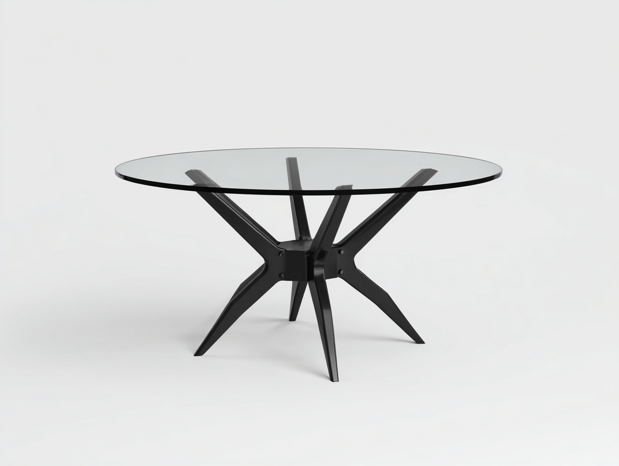 Esstisch-Glas/Metall-120×120×75 cm-Schwarz/Transparent-Esszimmer-runde Platte mit radialem Kreuzgestell-Simosidecor