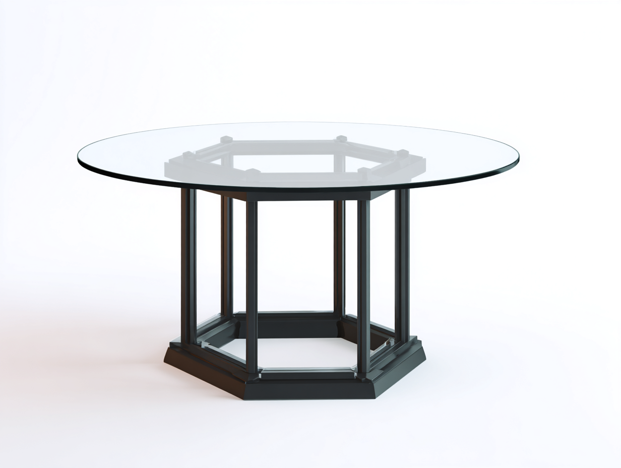 Esstisch-Glas/Metall-120×120×75 cm-Schwarz/Transparent-Esszimmer-runde Platte mit sechseckigem Designgestell-Simosidecor