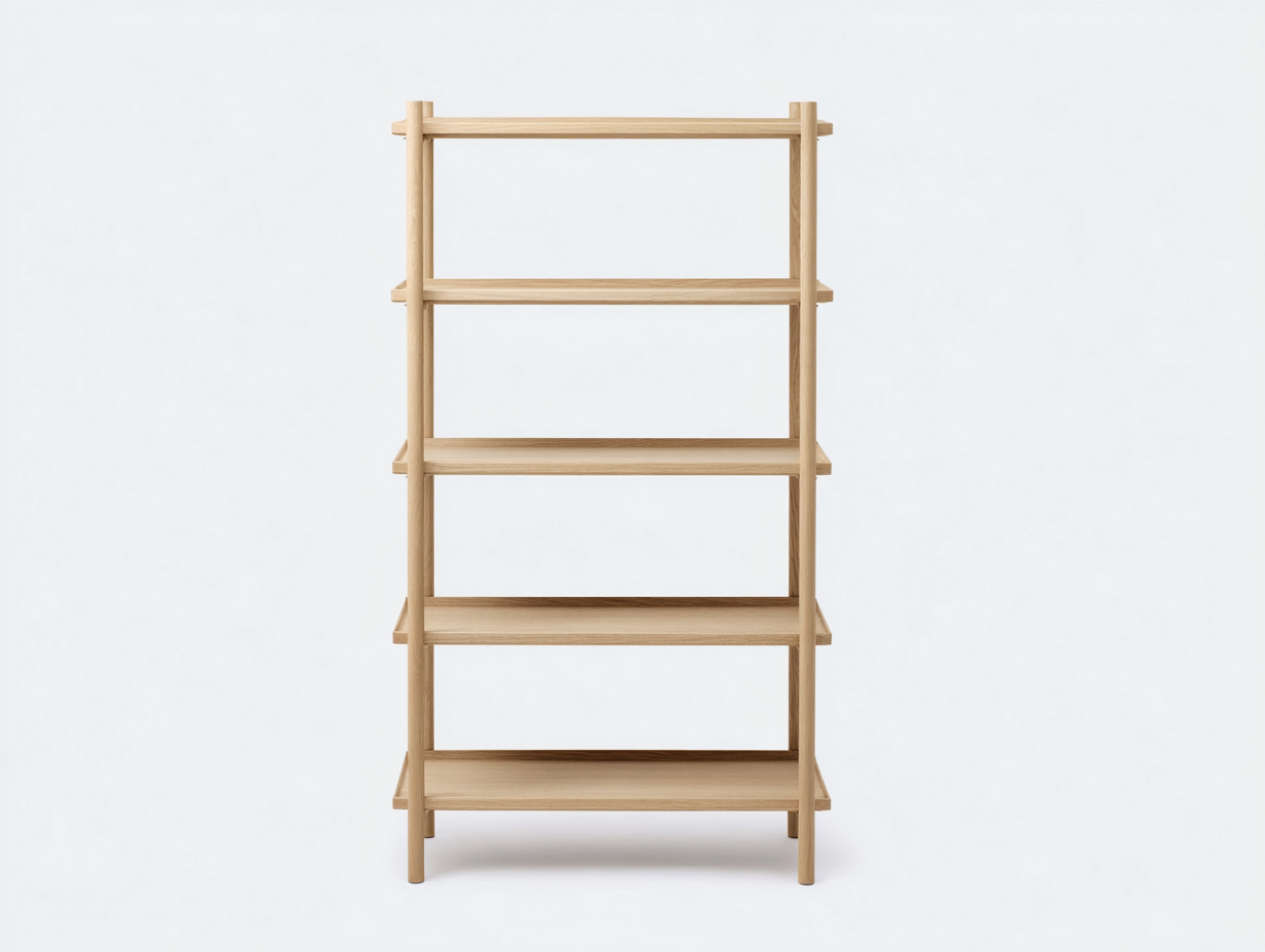 Bücherregal-Holz-82×34×175 cm-Naturfarben-offenes 5-Böden-Design mit Rundpfosten fürs Arbeitszimmer-Simosidecor