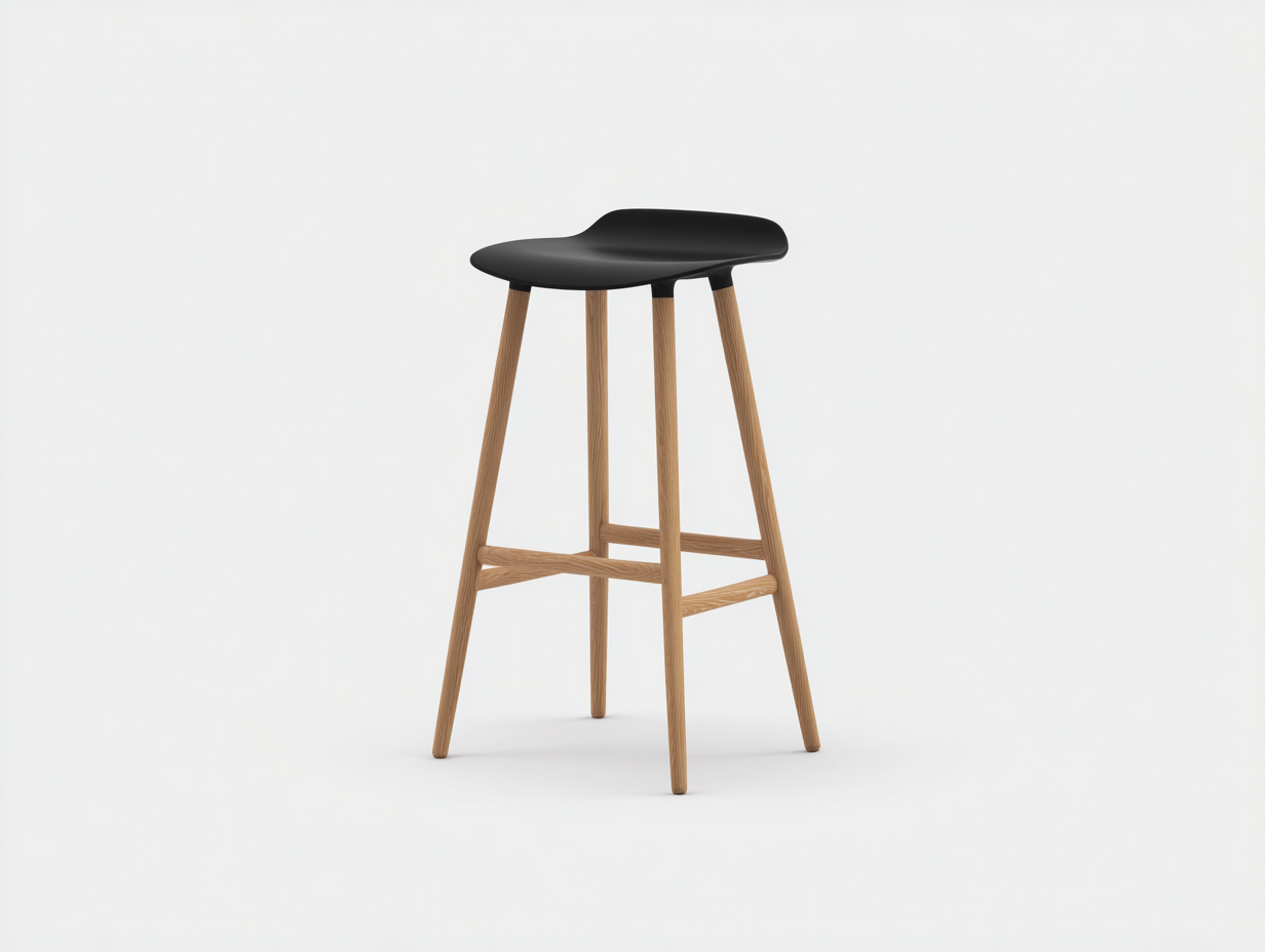 Barhocker-Holz-47×46×79 cm-Schwarz/Naturholz-Hausbar-geformter Sitz mit Fußstütze-Simosidecor