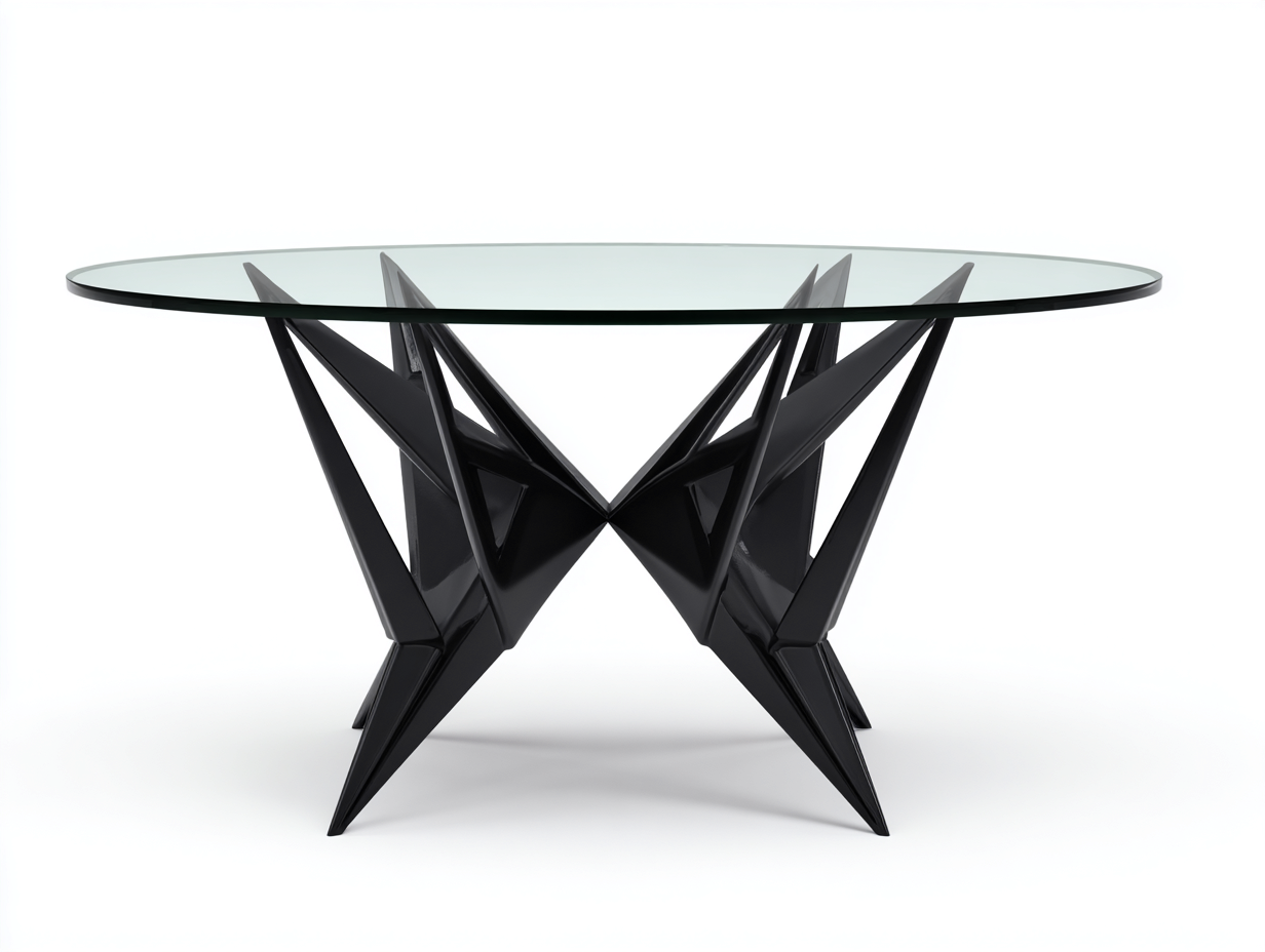 Esstisch-Glas-Metall-120×120×75 cm-Transparent/Schwarz-symmetrisches Geometriedesign fürs Esszimmer-Simosidecor