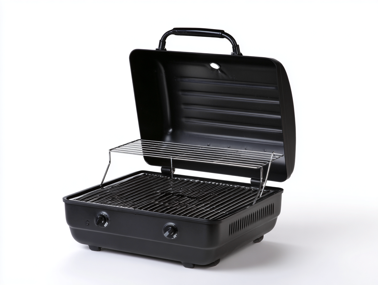 Elektrogrill-Metall-52×38×29 cm-Schwarz-Mit erhöhtem Grillrost für Terrasse-Hacorlyhome