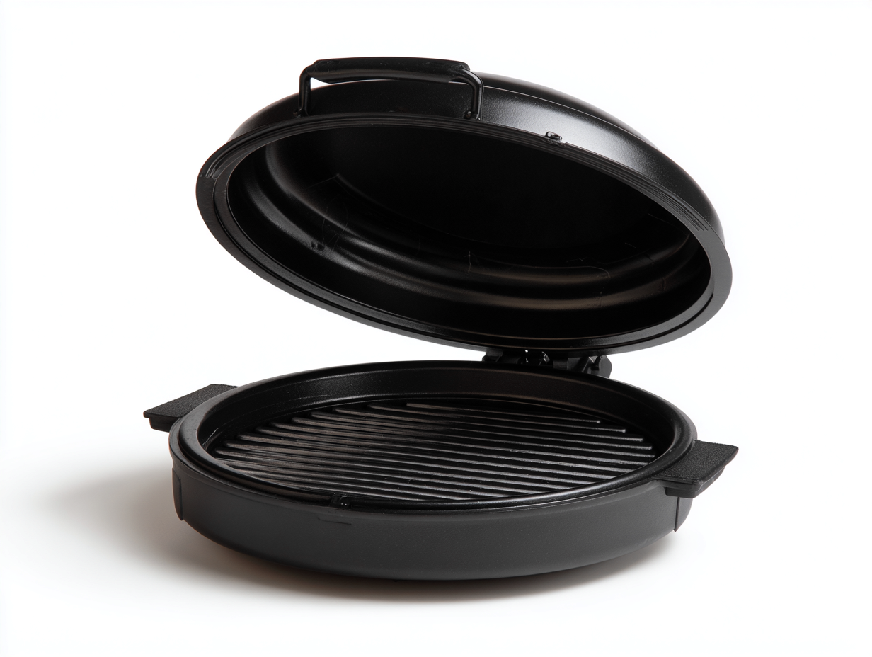 Ovaler Elektrogrill aus Metall 44×38×23 cm – Schwarz – geriffelte Grillplatte für die Terrasse-Hacorlyhome