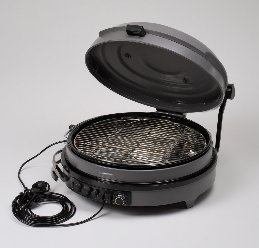 Elektrogrill Metall 50×45×30 cm schwarz mit Deckel und Edelstahlrost für Terrasse-Hacorlyhome
