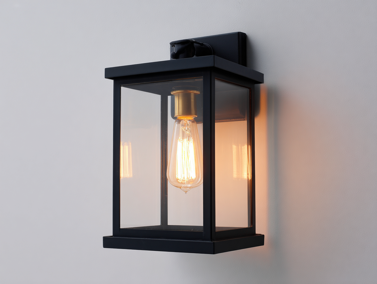 Schlichte Wandleuchte Metall 18×14×28 cm schwarz mit Klarglas Design für Eingangsbereich-Hacorlyhome