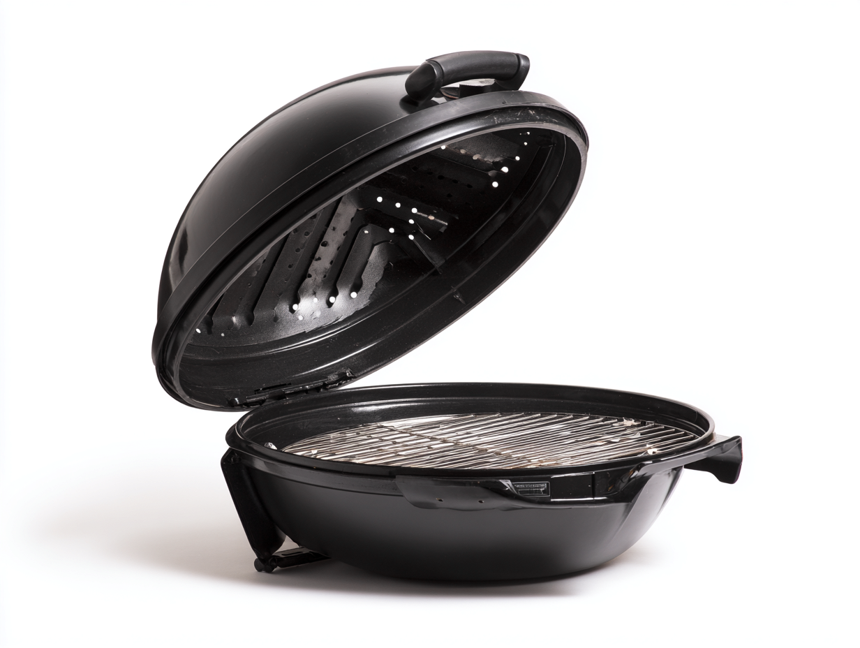 Tragbarer Elektrogrill aus Stahl 52×47×29 cm – Schwarz Silber – Runddeckel für Terrasse-Hacorlyhome