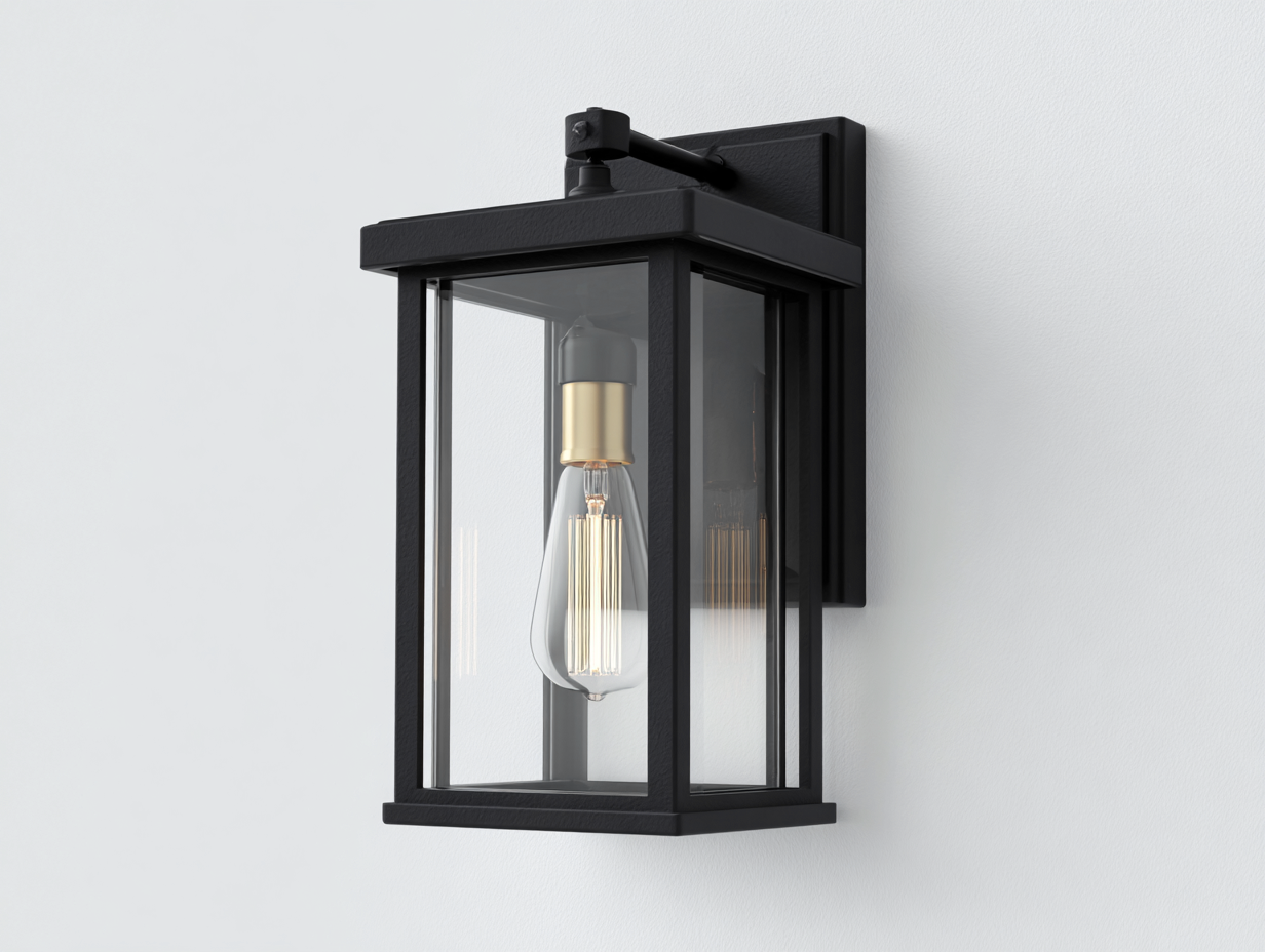 Schlichte Wandleuchte Metall 20×15×30 cm schwarz mit Glasabdeckung klassisch für Eingangsbereich-Hacorlyhome