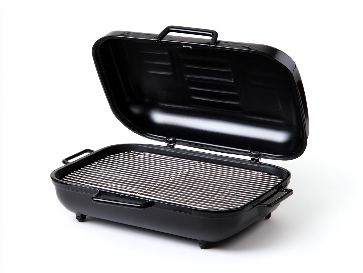 Breiter Elektrogrill aus Metall 54×36×24 cm – Schwarz/Silber – Tischmodell für die Terrasse-Hacorlyhome