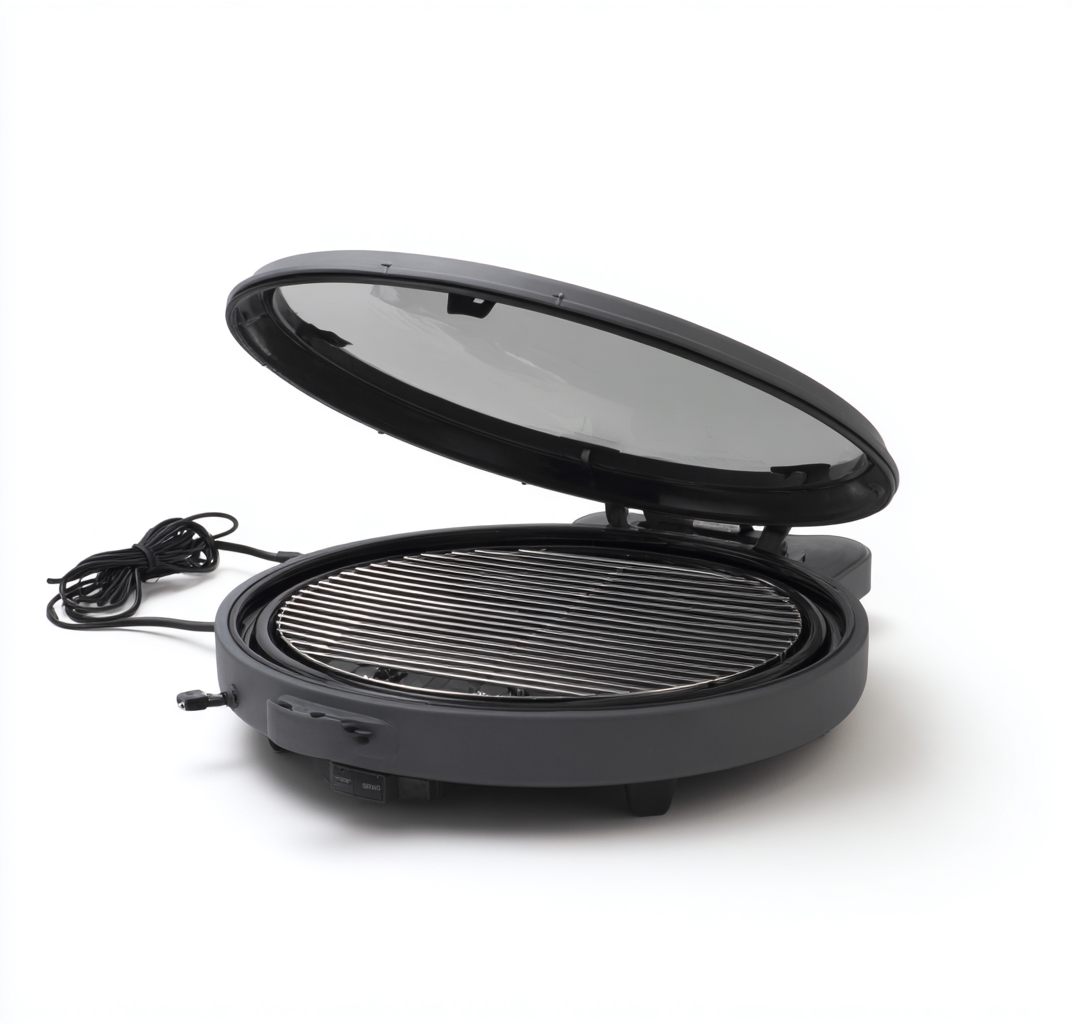 Elektrogrill mit Rundrost 50×50×24 cm – Schwarz/Silber – platzsparendes Terrassenmodell-Hacorlyhome