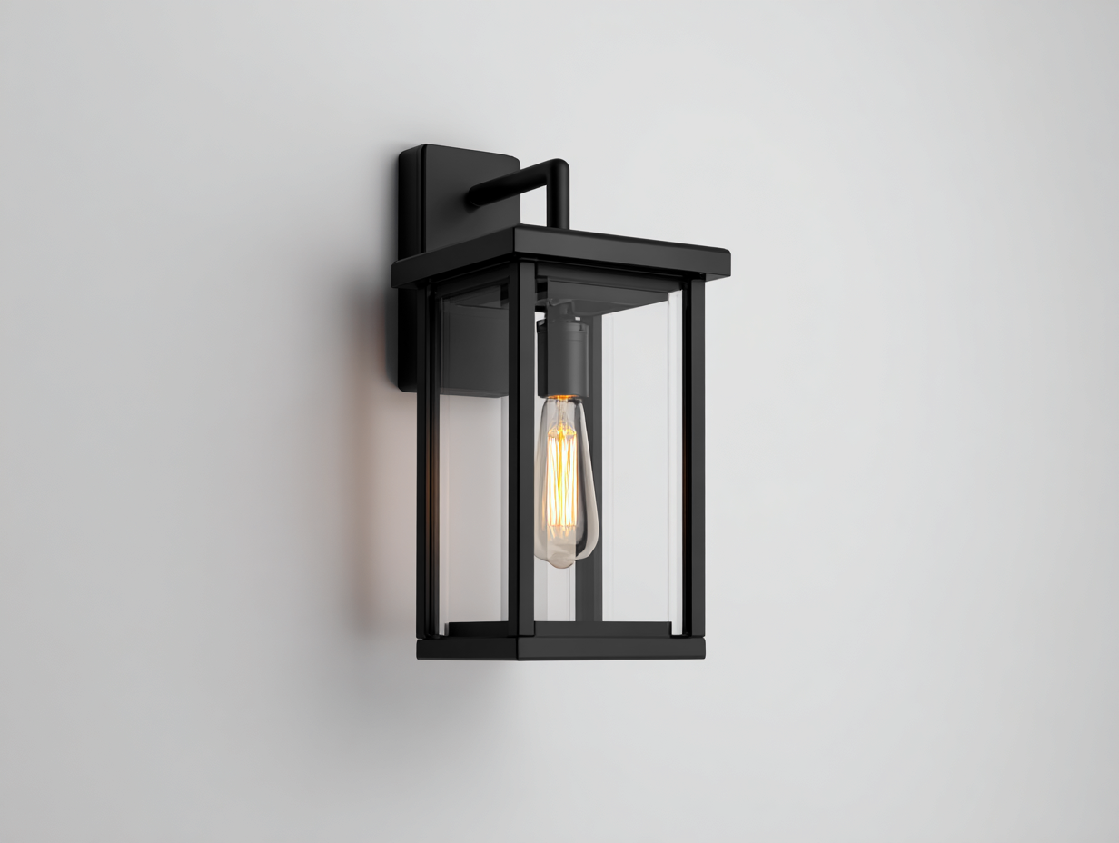 Schlichte Wandleuchte aus Metall und Glas 20×16×38 cm – Schwarz/Transparent – für den Eingangsbereich-Hacorlyhome