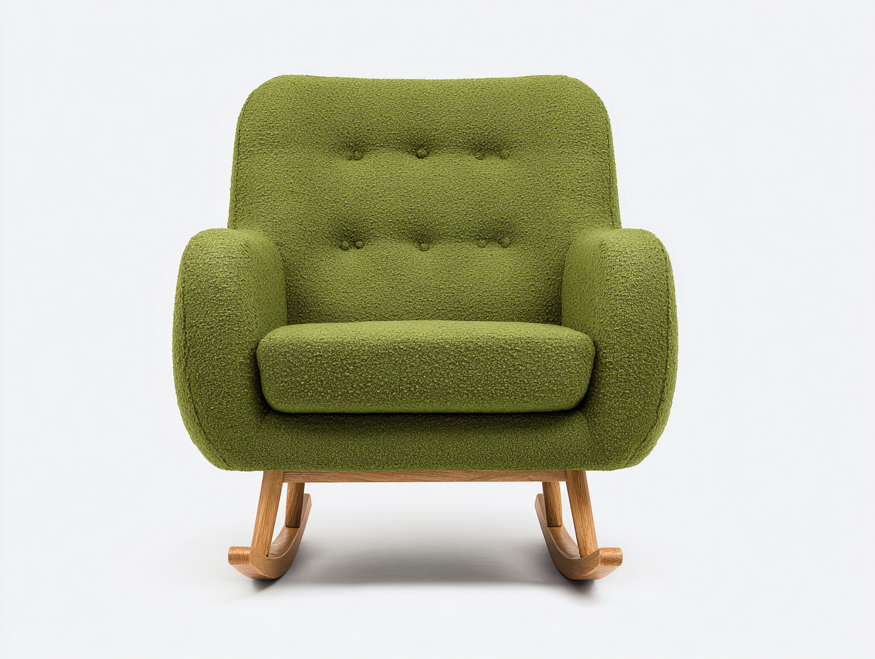 Schaukelstuhl mit Bouclébezug 85×78×94 cm – Grün/Natur – gepolstertes Design für das Arbeitszimmer-Faraocorner