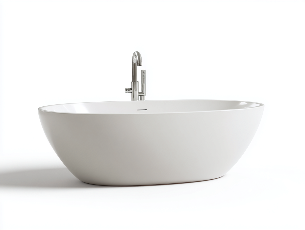 Freistehende Badewanne aus Sanitäracryl 175×82×60 cm – Weiß – nach außen geneigte Form für das Badezimmer-Faraocorner