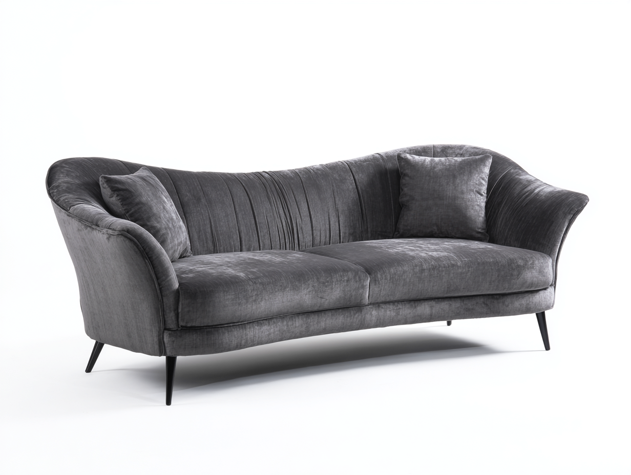 Stoffsofa 245×108×77 cm – Grau – bodennahe Bogenform mit durchgehender Sitzfläche für das Wohnzimmer-Faraocorner
