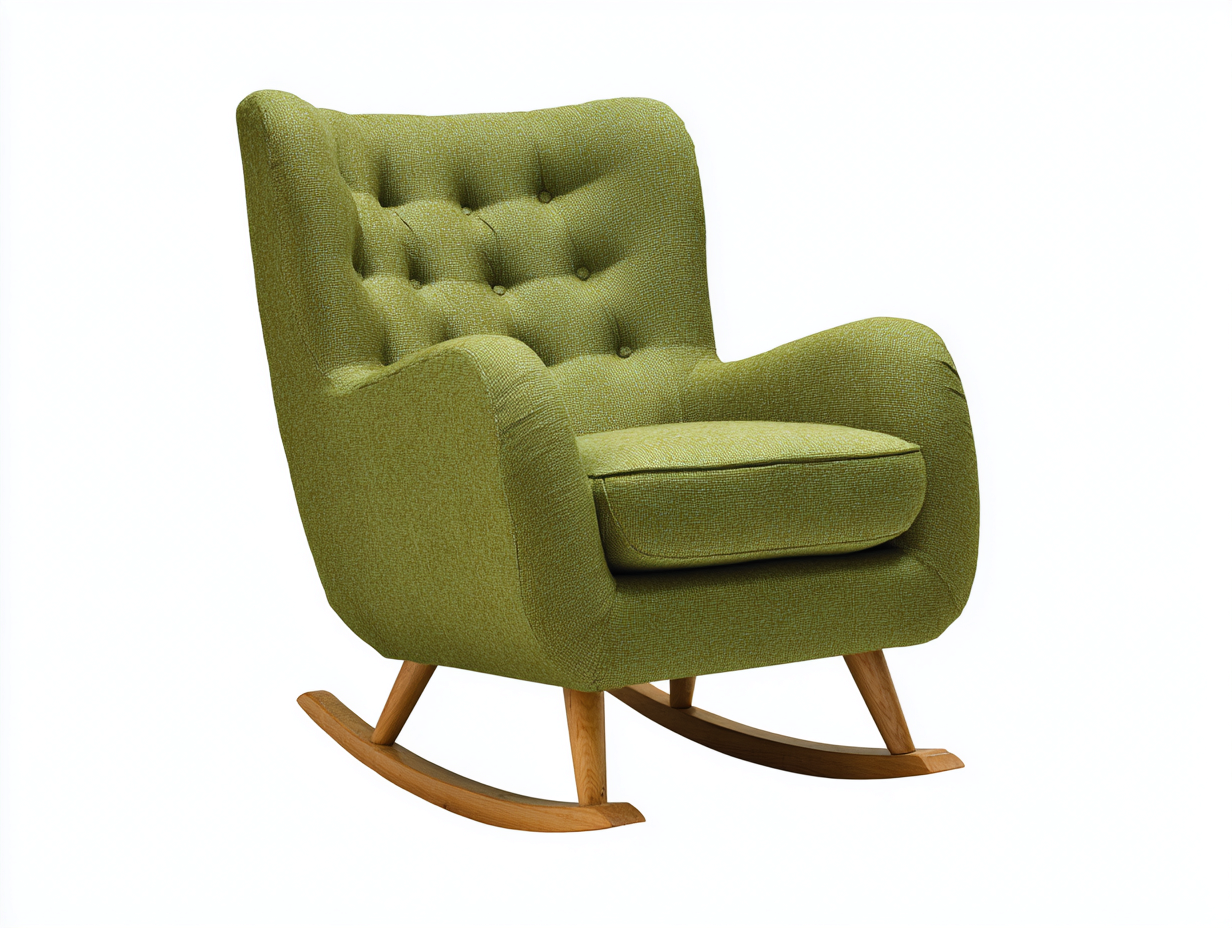Schaukelstuhl-Stoff-Holz-79×91×96 cm-Olivgrün/Natur-gepolsterte Knopfheftung fürs Arbeitszimmer-Faraocorner