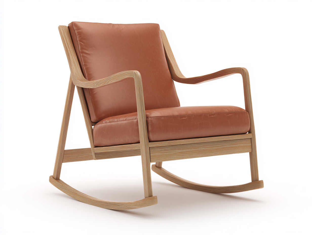 Schaukelstuhl-Lederoptik-Holz-73×88×91 cm-Hellbraun/Natur-offenes Retrodesign fürs Arbeitszimmer-Faraocorner