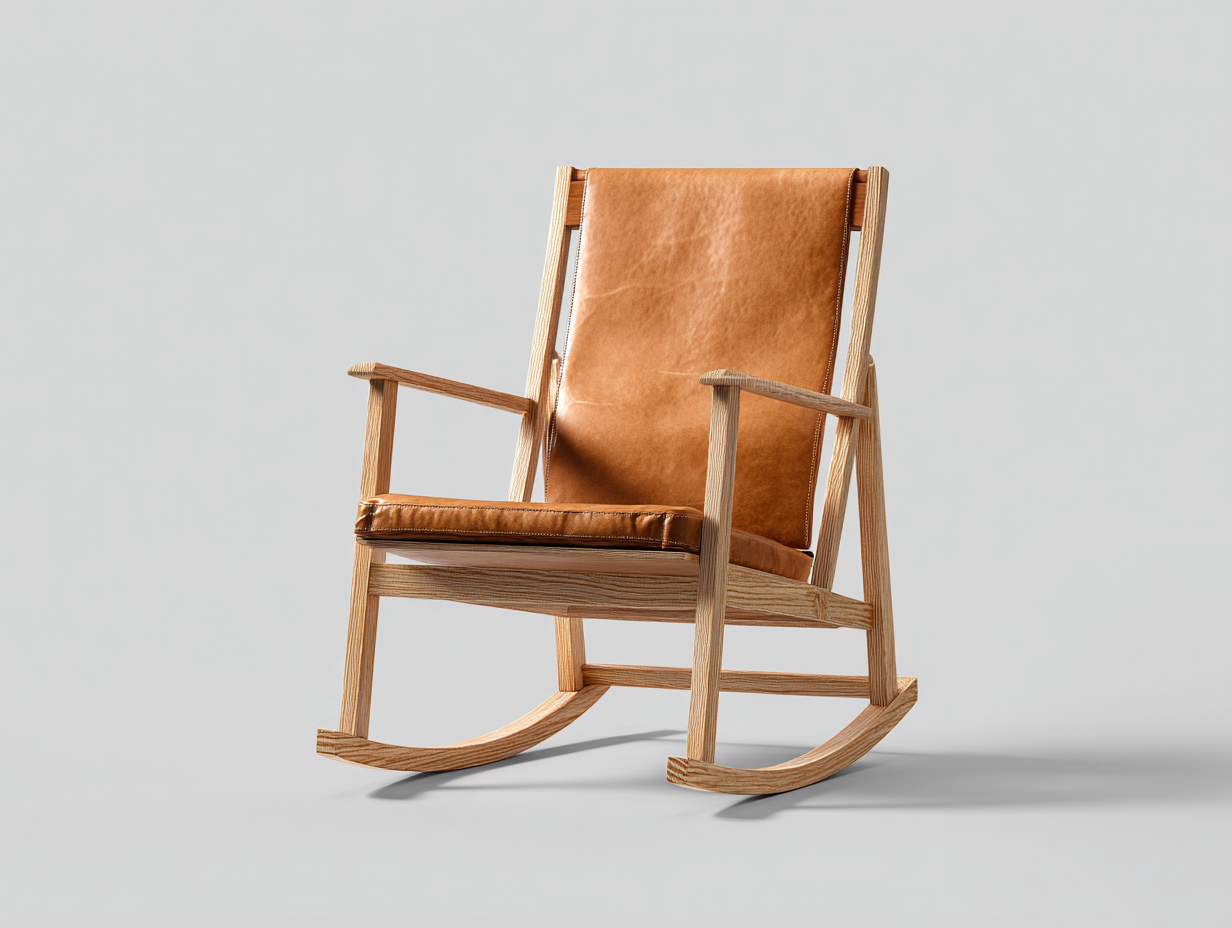 Schaukelstuhl aus Holz 92×68×108 cm – Hellbraun/Natur – gepolsterte Lederoptik für das Arbeitszimmer-Faraocorner