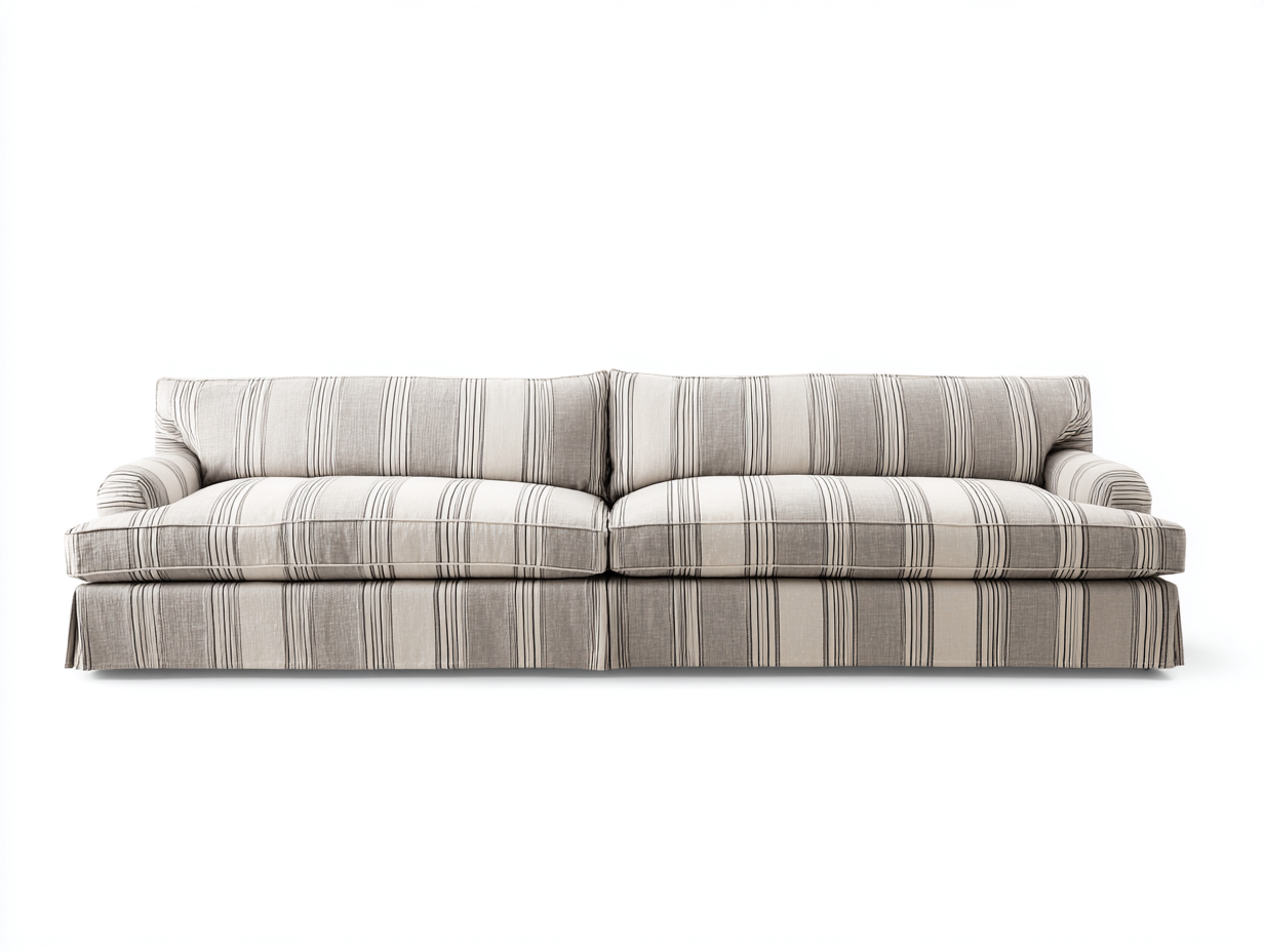 Stoffsofa-Stoff-Holz-224×96×86 cm-Beige/Grau-klassisches Streifendesign fürs Wohnzimmer-Faraocorner