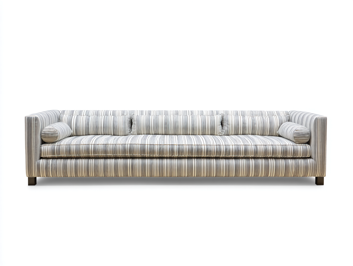 Stoffsofa 290×98×79 cm – Creme/Grau/Braun – geradliniges Streifendesign mit dunklen Füßen für das Wohnzimmer-Faraocorner