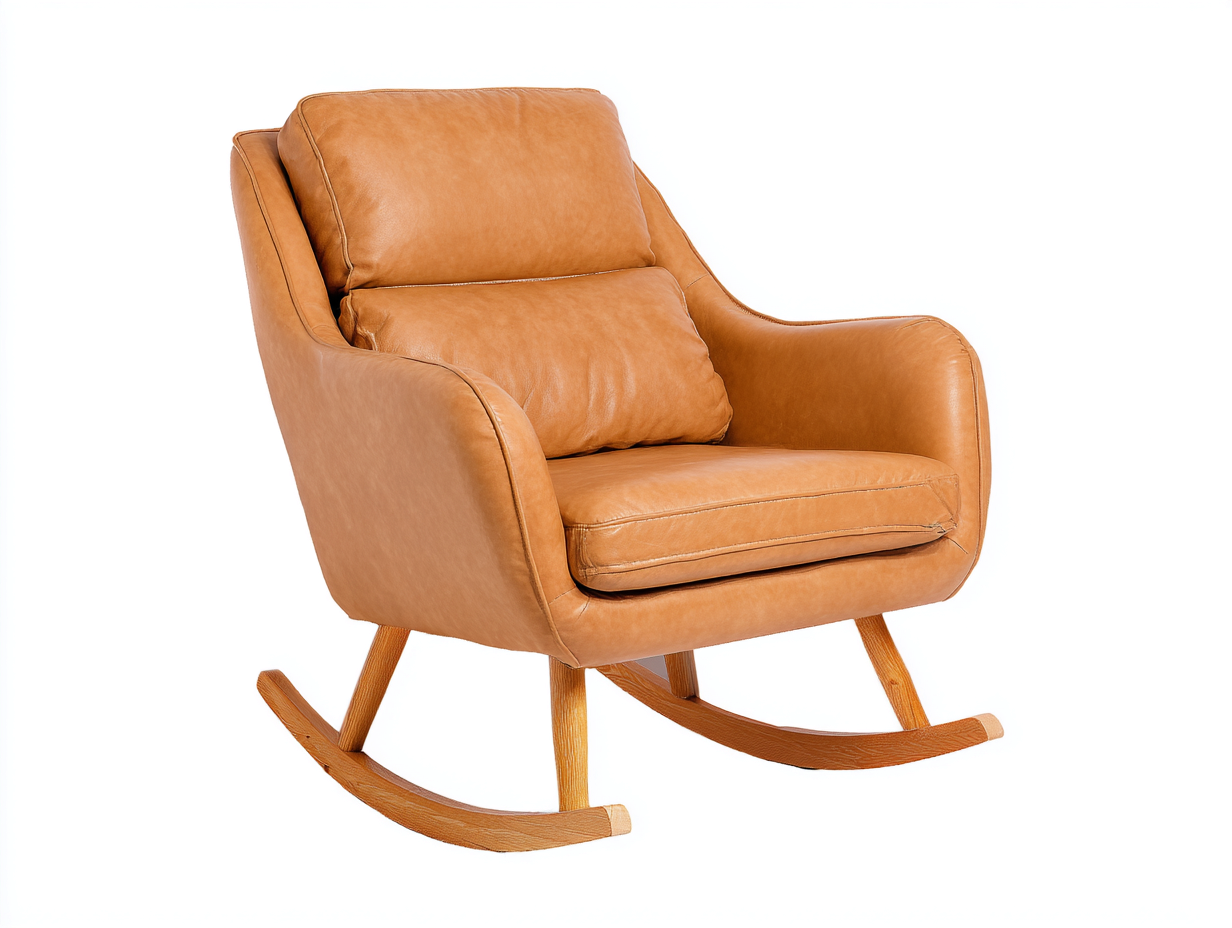 Schaukelstuhl aus Kunstleder 78×89×93 cm – Karamellbraun Esche Natur – weich gepolstert fürs Arbeitszimmer-Faraocorner