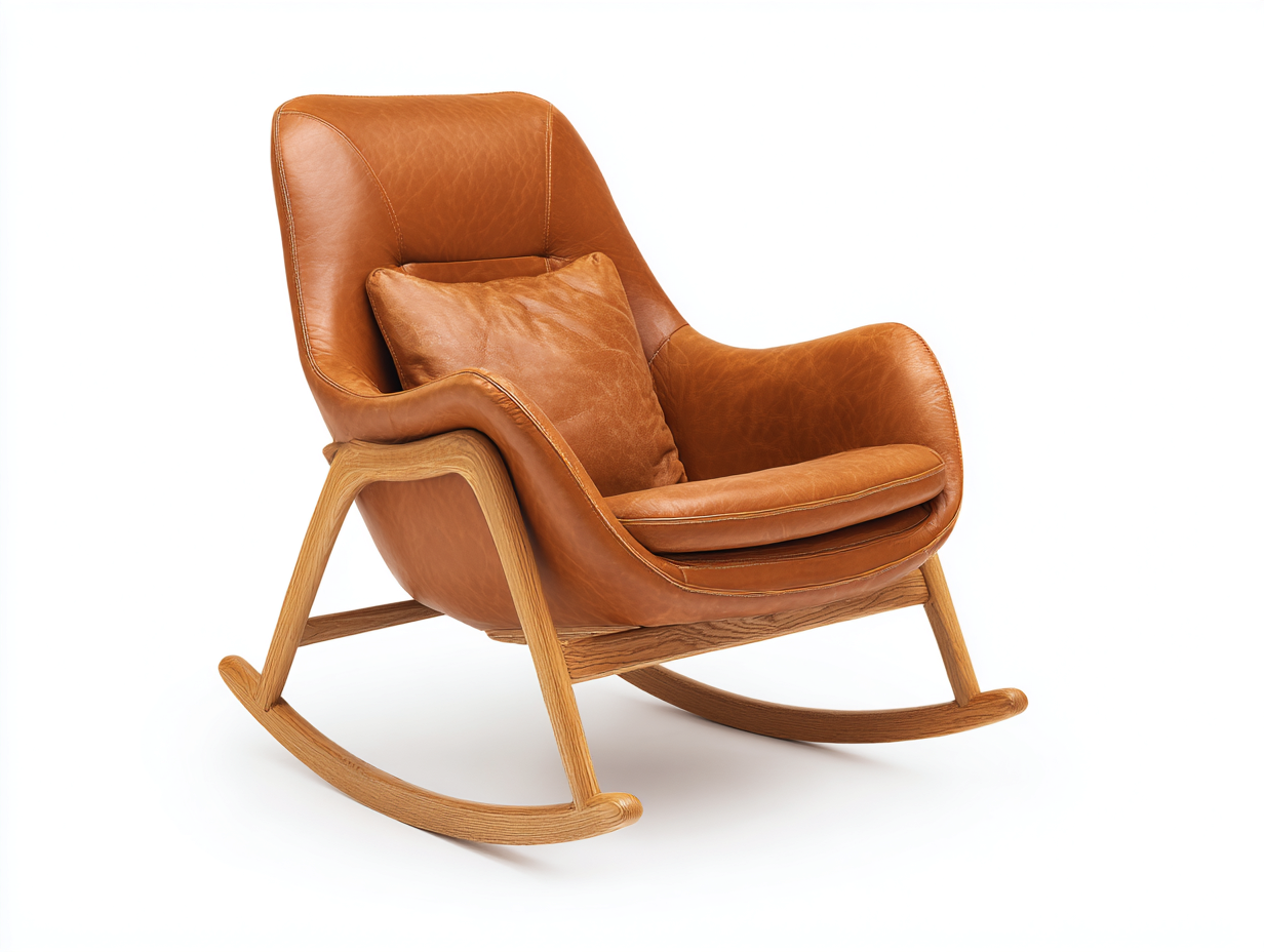 Schaukelstuhl aus Rindsleder 76×92×98 cm – Cognacbraun Eiche Natur – Hochlehner fürs Arbeitszimmer-Faraocorner
