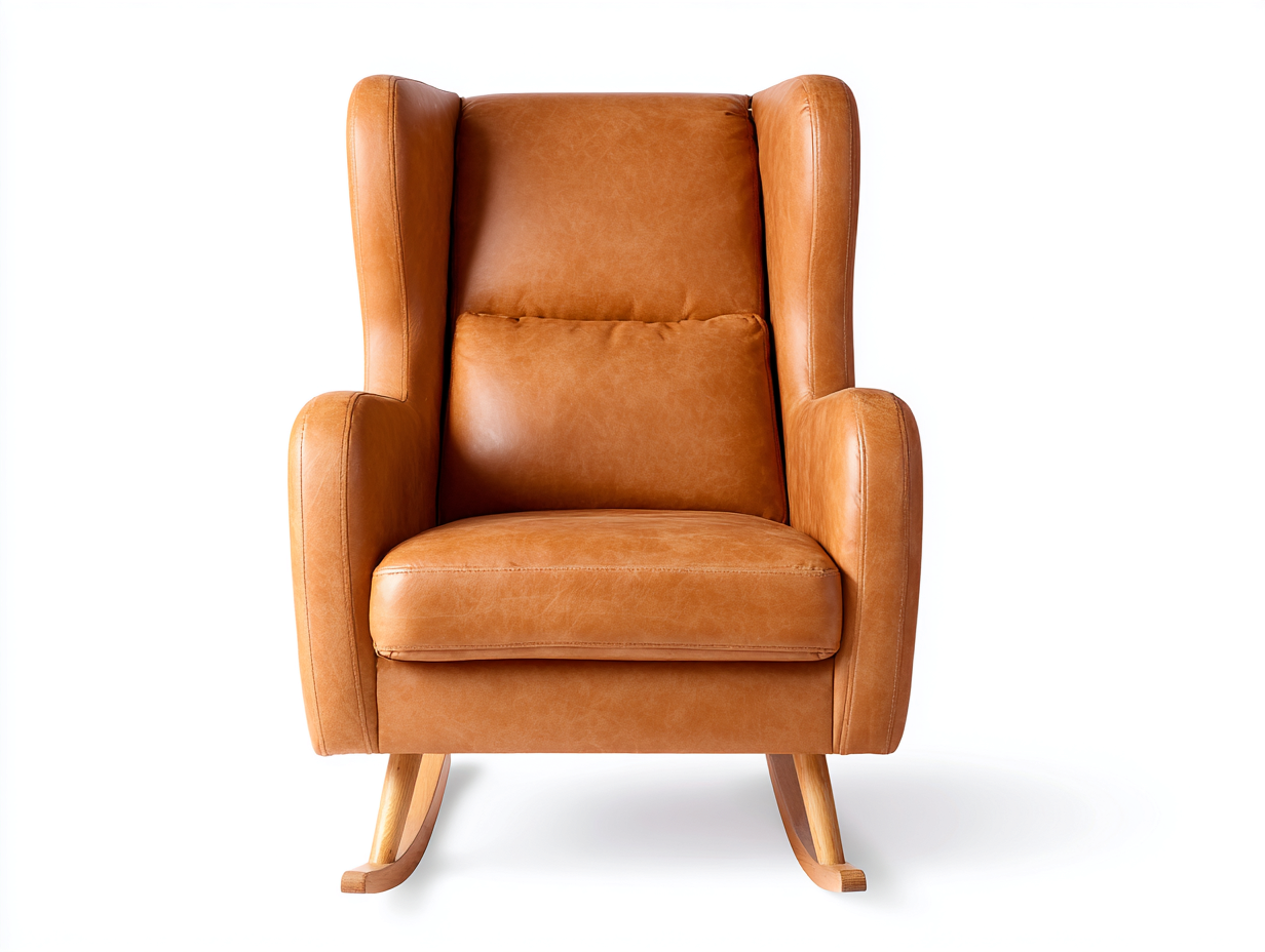 Schaukelstuhl in Lederoptik 90×76×112 cm – Cognac/Natur – hoher Flügelrücken für das Arbeitszimmer-Faraocorner