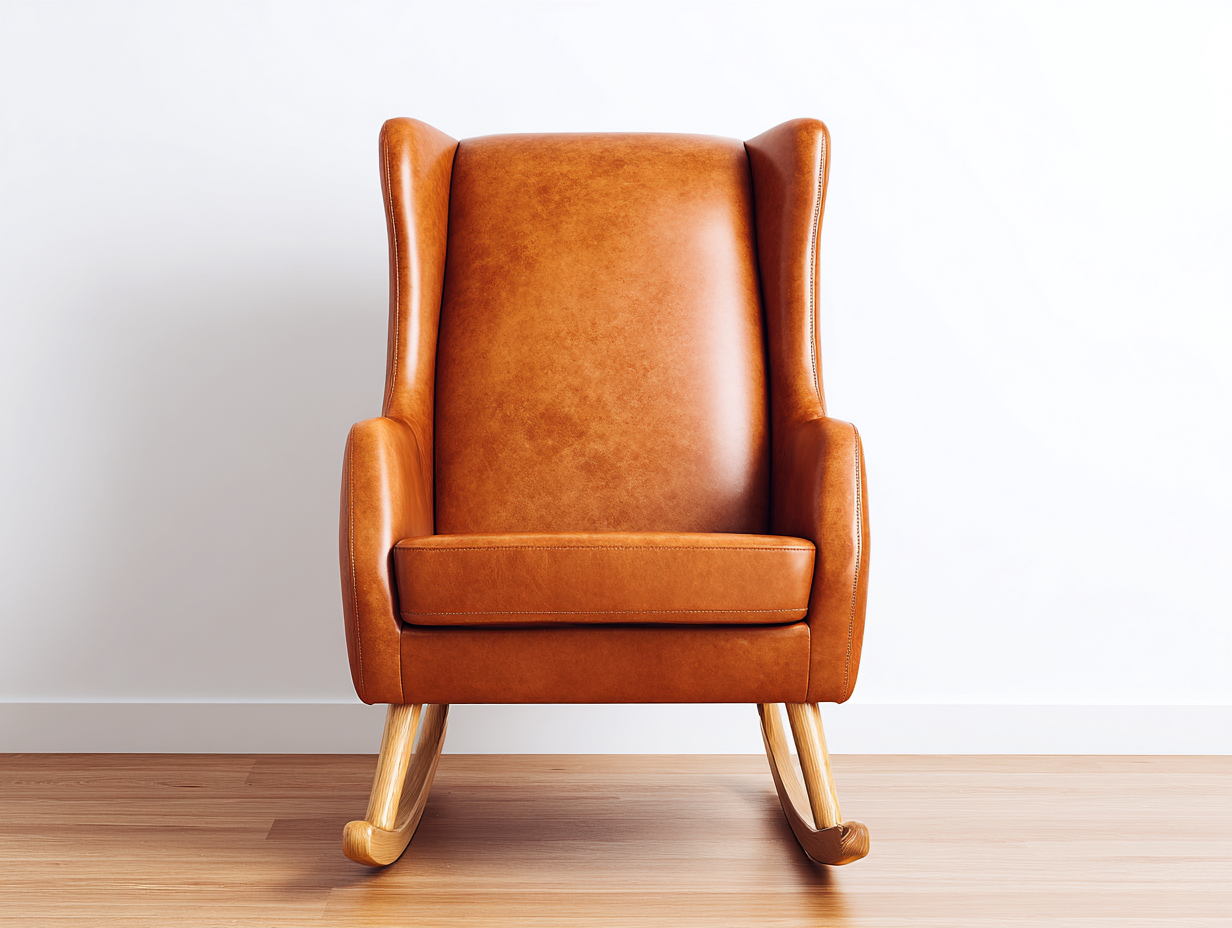 Schaukelstuhl aus Mikrofaser 74×88×101 cm – Rotbraun Holz Natur – Flügelrücken fürs Arbeitszimmer-Faraocorner