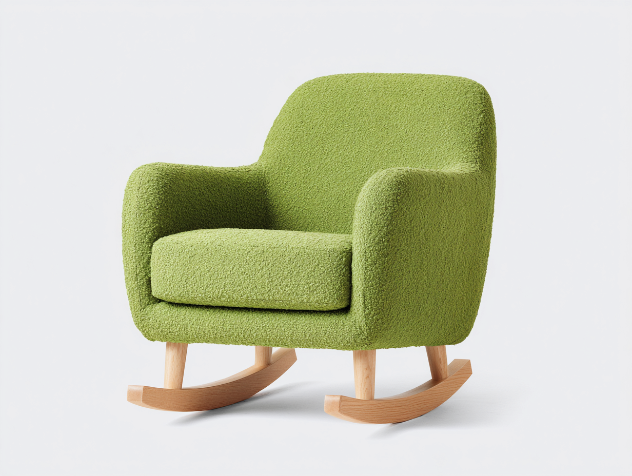 Schaukelstuhl-Bouclé-Stoff-Holz-76×86×84 cm-Grün/Natur-kompakte Komfortform fürs Arbeitszimmer-Faraocorner