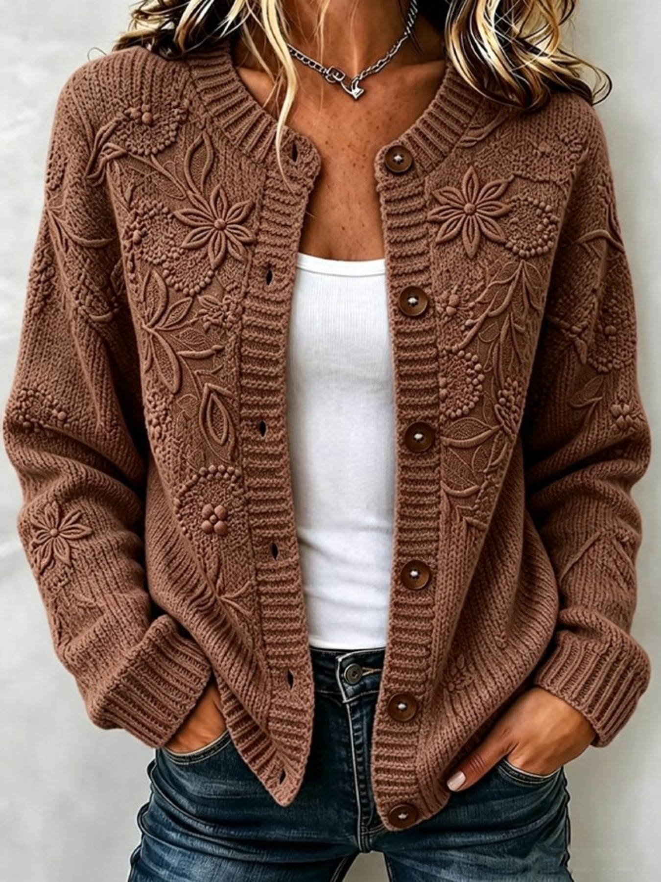 🔥 2026 Autumn 50% Off Sale 🔥 Women's Floral Long-Sleeve Crew-Neck Cardigan