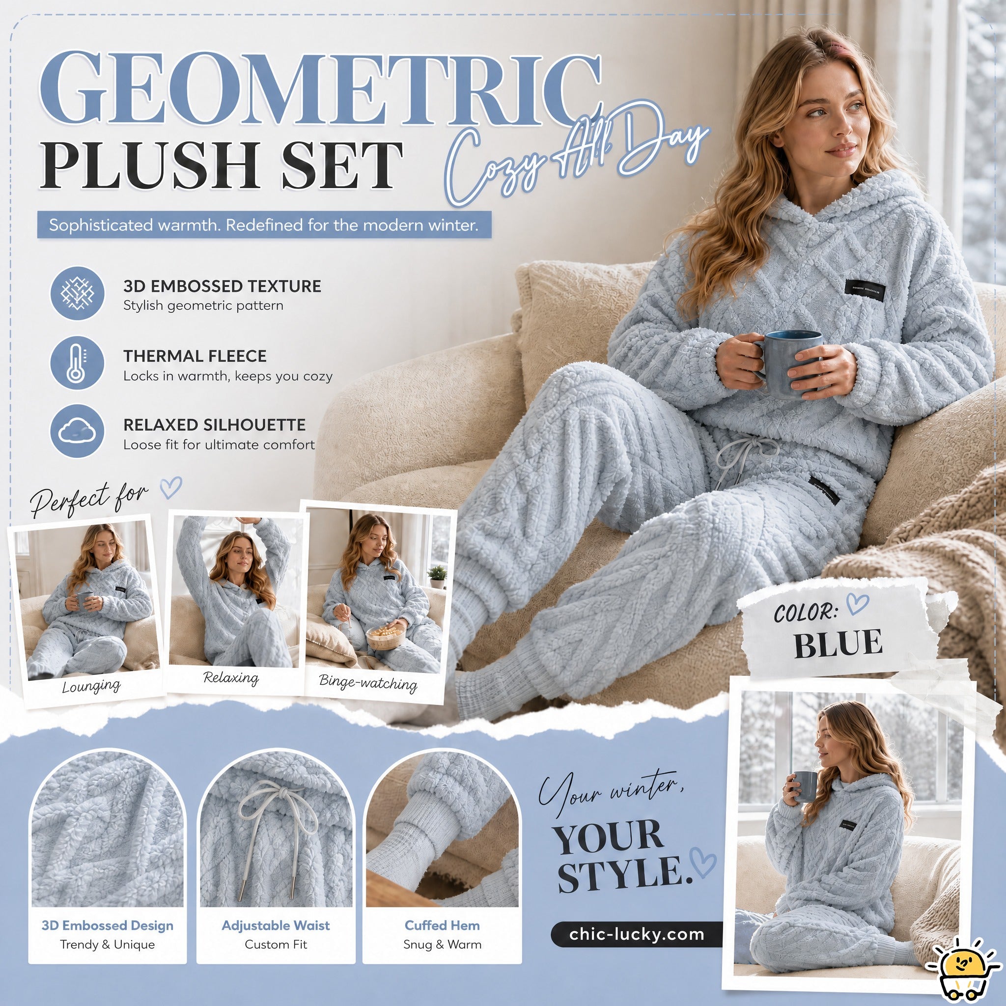 💖Black Friday Mega Deal💖Embossed Geometric Plush Set – Timeless Comfort & Effortless Style For Every Occasion